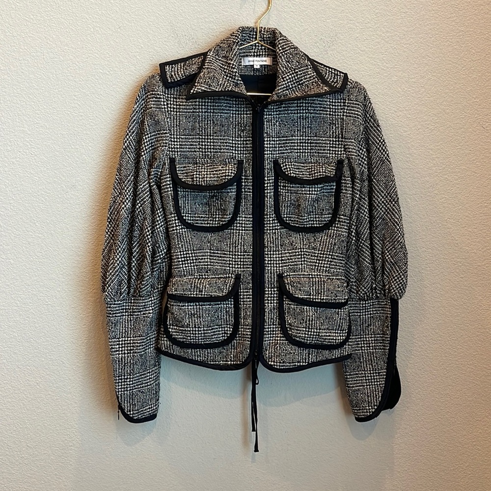 Anne Fontaine Black and White Tweed Zip Front Jacket